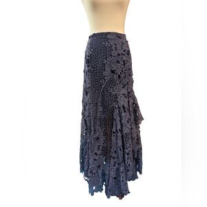 Boston Proper Lace Maxi Skirt Navy Blue Floral Crochet Overlay Size 8 New
